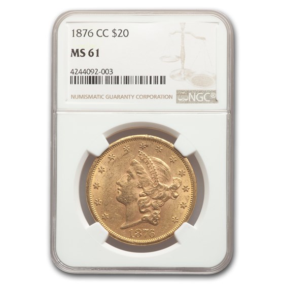 1876-CC $20 Liberty Gold Double Eagle MS-61 NGC 1876-CC $20 Liberty Gold Double Eagle MS-61 NGC
